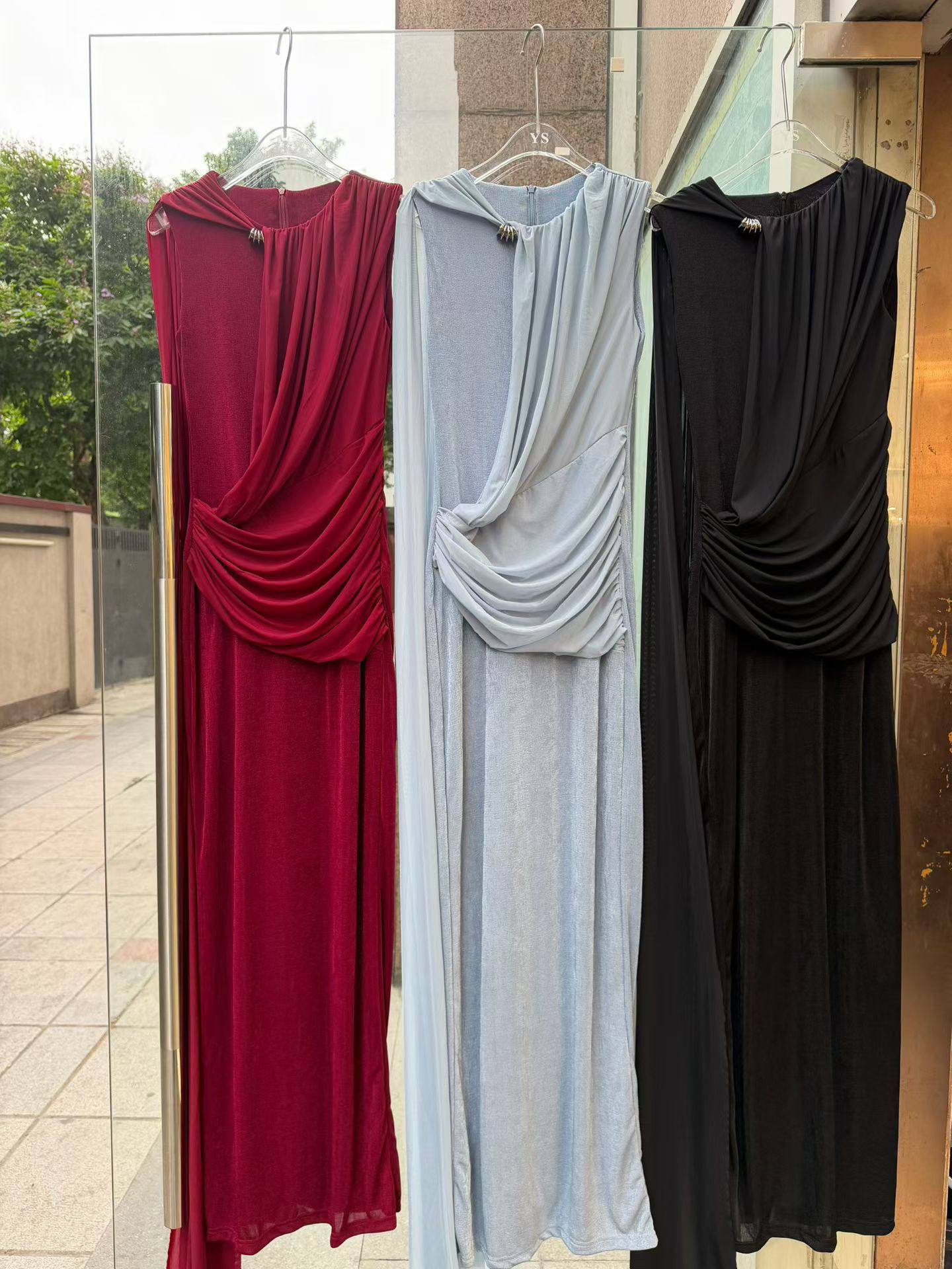 TWOTWINSTYLE Sleeveles Spliced Shawl Ruched Vintage Dress