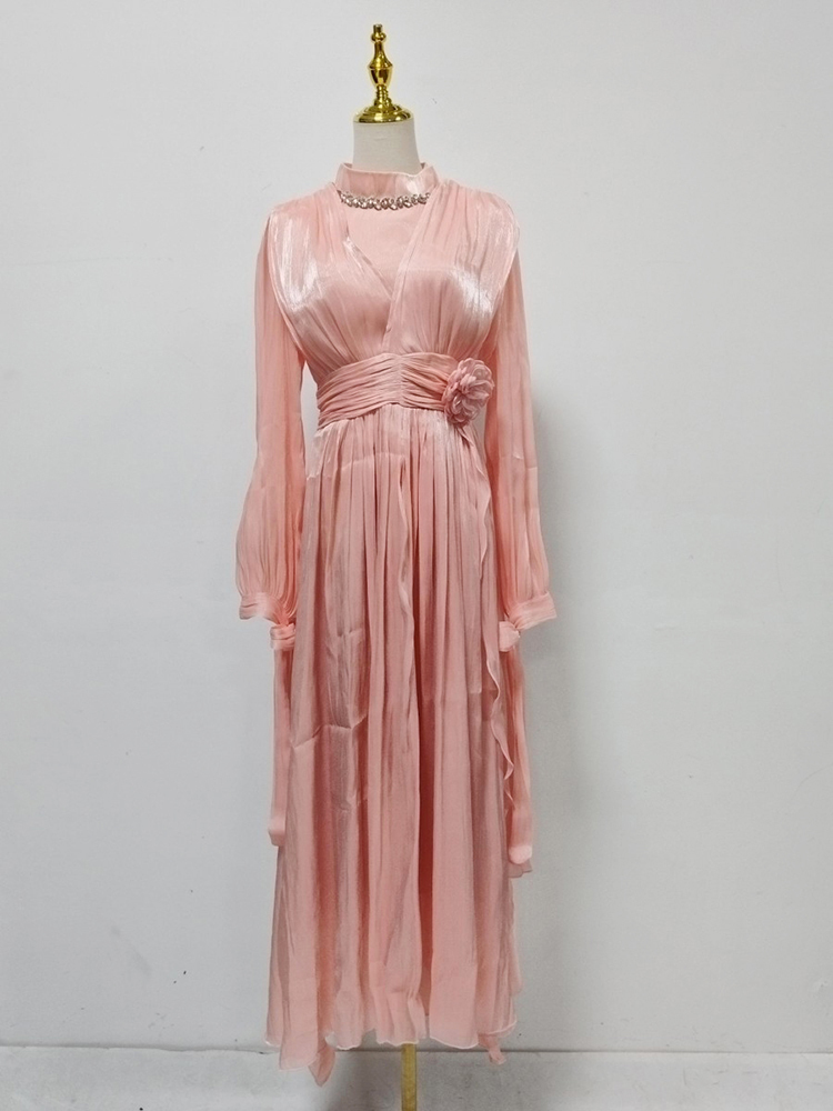 TWOTWINSTYLE Long Sleeve High Waist Patchwork Diamond Elegant Dress