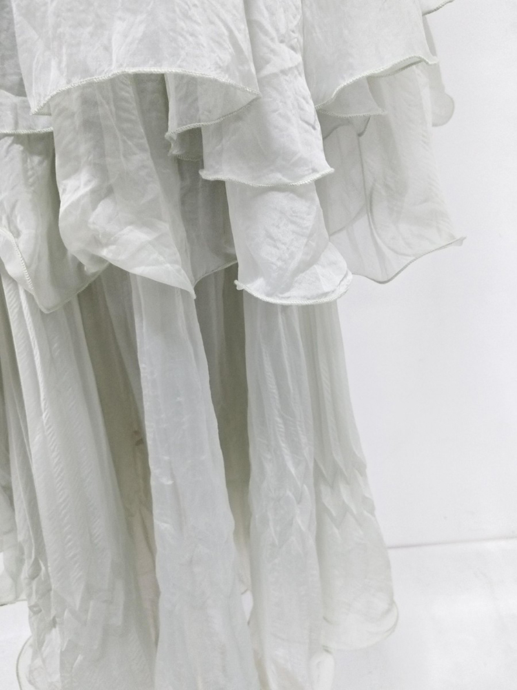TWOTWINSTYLE Stand Collar Pleated Top High Waist Skirt Fashion Set