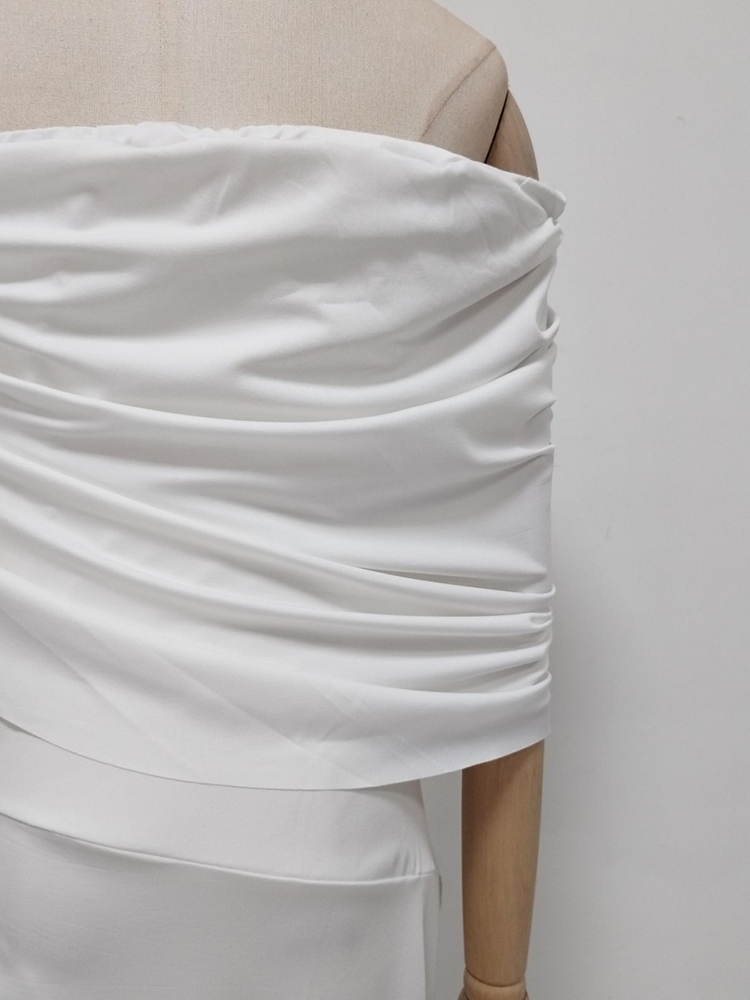 TWOTWINSTYLE Off Shoulder Spliced Ruched Side Split Elegant Dress