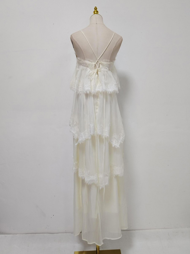 TWOTWINSTYLE Solid Off Shoulder Spliced Lace Designer Dress