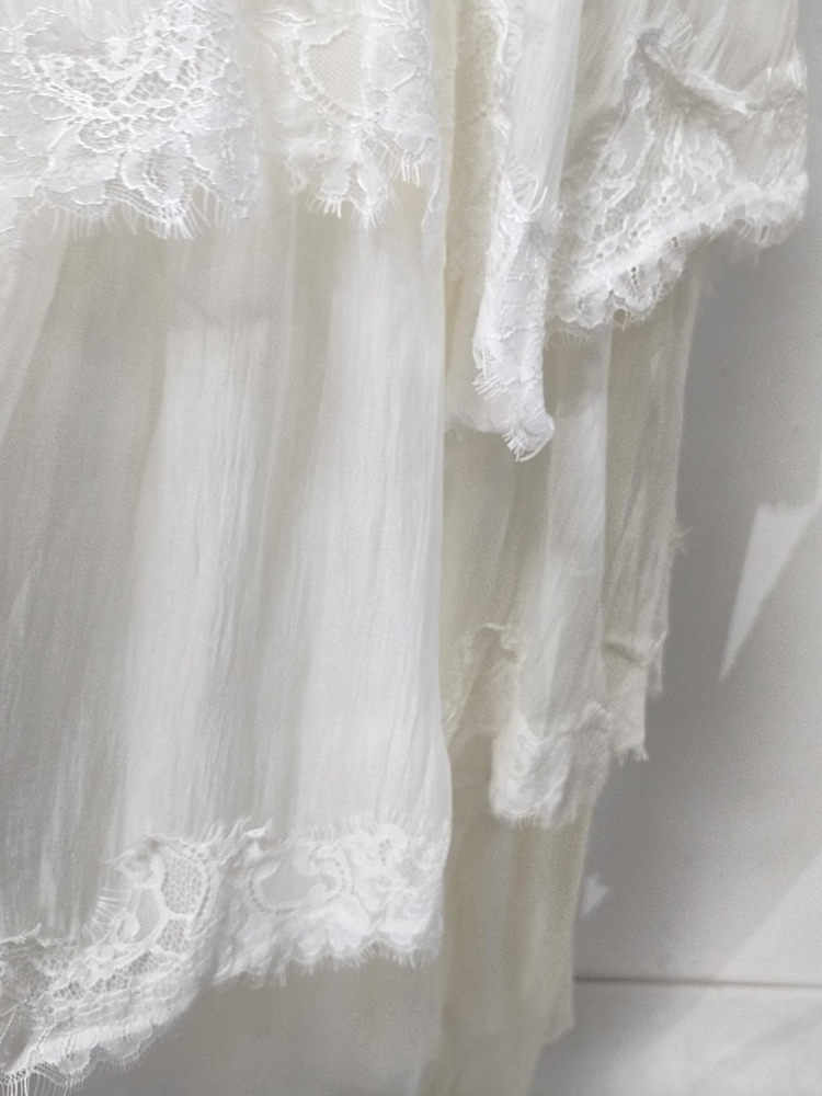 TWOTWINSTYLE Solid Off Shoulder Spliced Lace Designer Dress