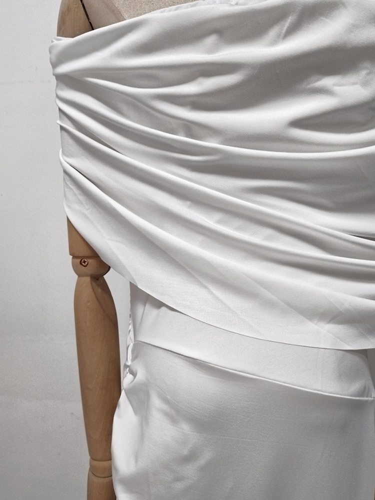 TWOTWINSTYLE Off Shoulder Spliced Ruched Side Split Elegant Dress