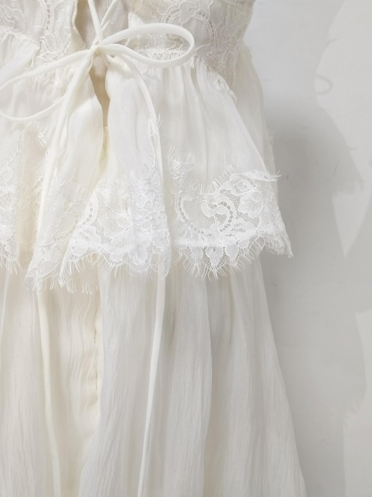 TWOTWINSTYLE Solid Off Shoulder Spliced Lace Designer Dress