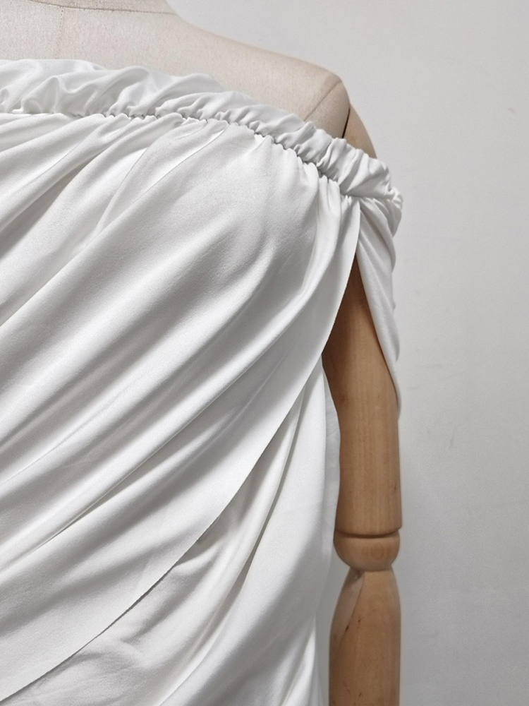TWOTWINSTYLE Off Shoulder Spliced Ruched Side Split Elegant Dress