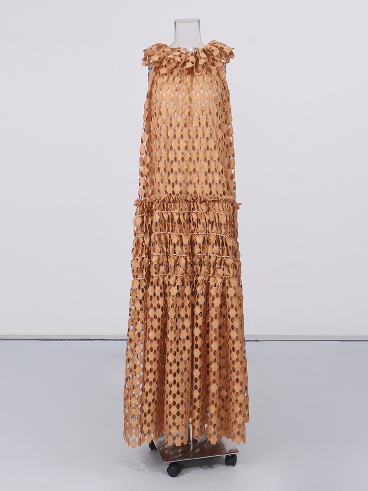 TWOTWINSTYLE Round Neck Sleeveles Patchwork Wafer Vintage Dress