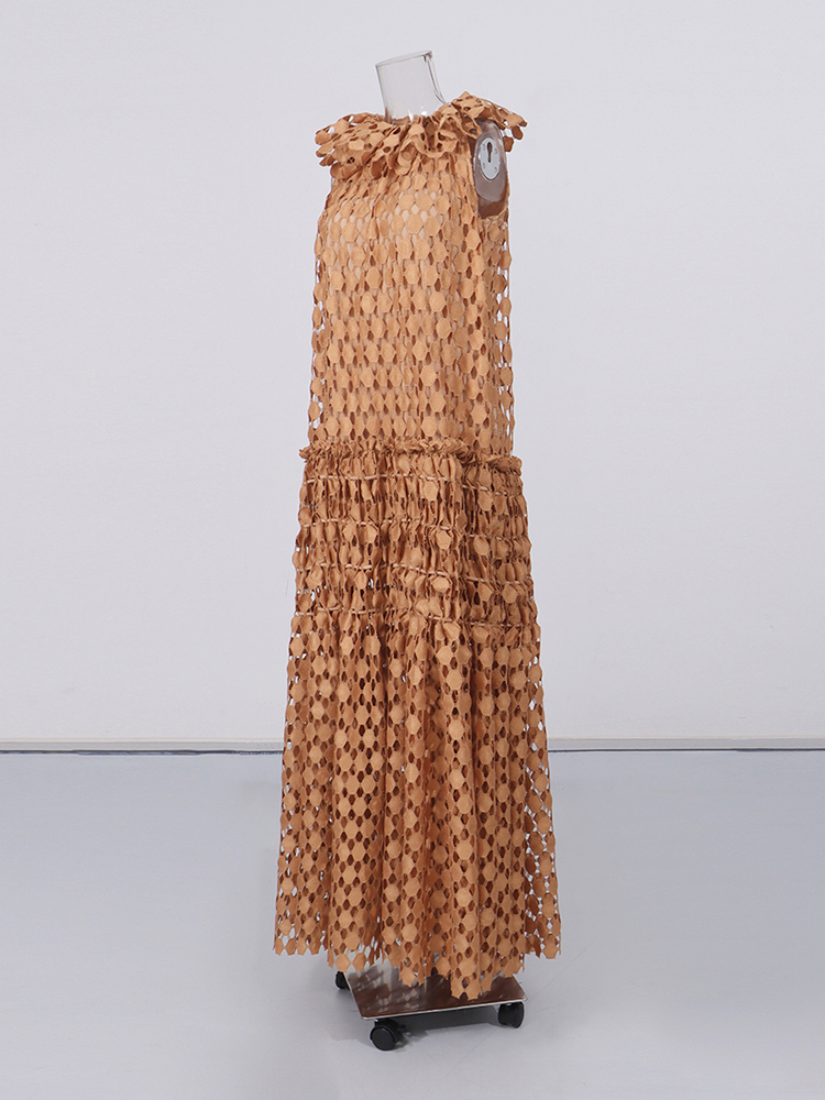 TWOTWINSTYLE Round Neck Sleeveles Patchwork Wafer Vintage Dress