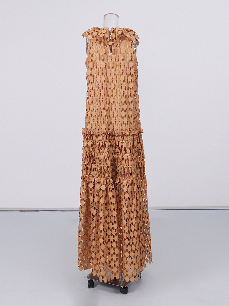 TWOTWINSTYLE Round Neck Sleeveles Patchwork Wafer Vintage Dress