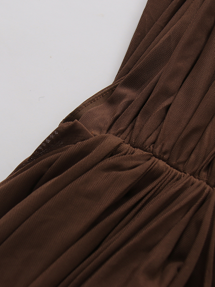 TWOTWINSTYLE Solid V Neck Sleeveles Spliced Mesh Sexy Dress