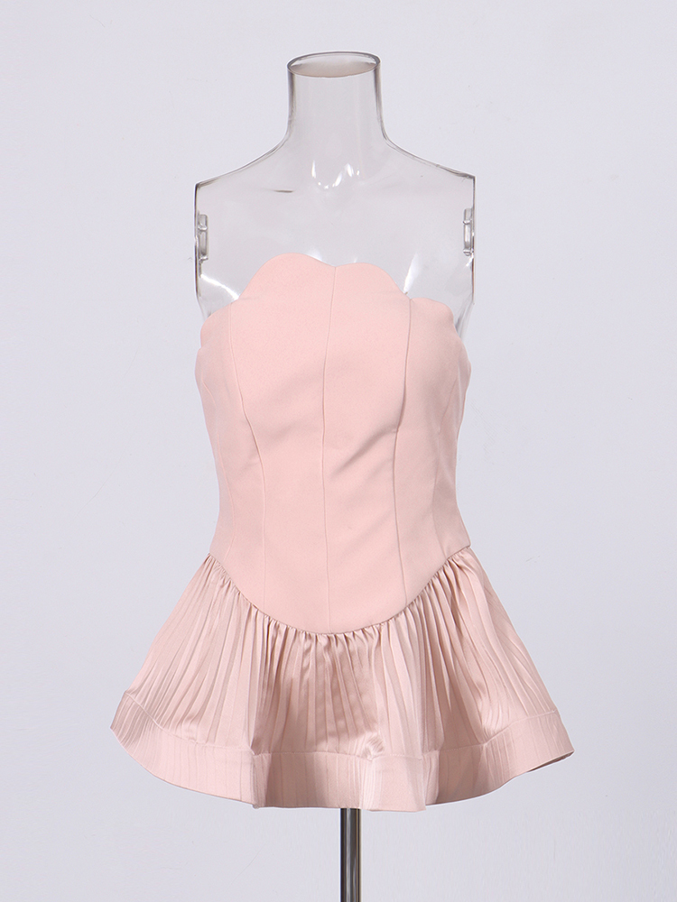 TWOTWINSTYLE Strapless Solid Tunic Ruffled Hem Vest