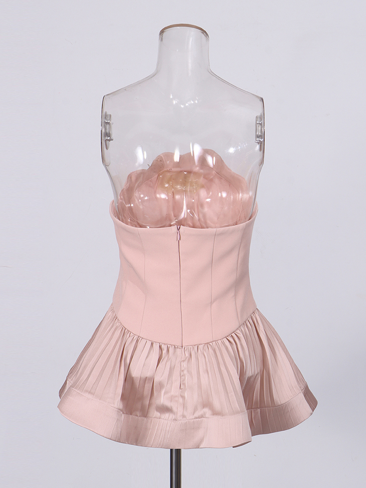 TWOTWINSTYLE Strapless Solid Tunic Ruffled Hem Vest