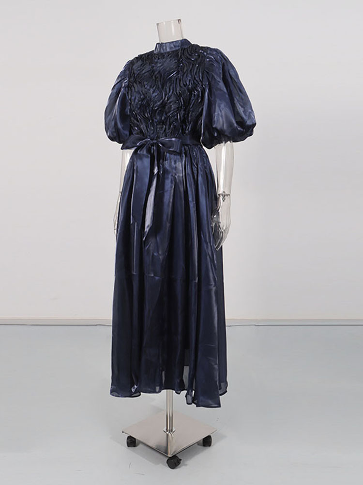 TWOTWINSTYLE Solid Puff Sleeve High Waist Vintage Dress