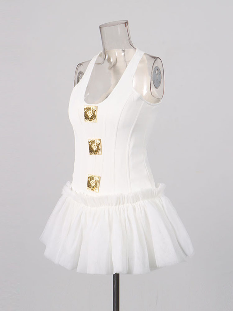 TWOTWINSTYLE Patchwork Metal Decoration Tunic Sexy Dress