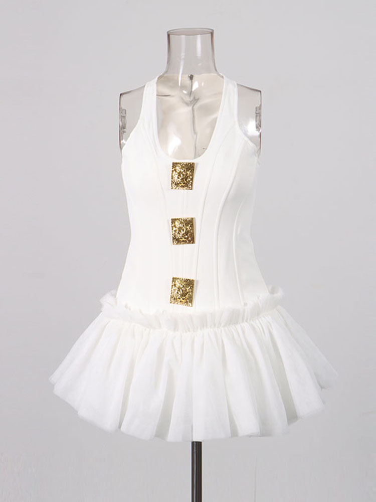 TWOTWINSTYLE Patchwork Metal Decoration Tunic Sexy Dress