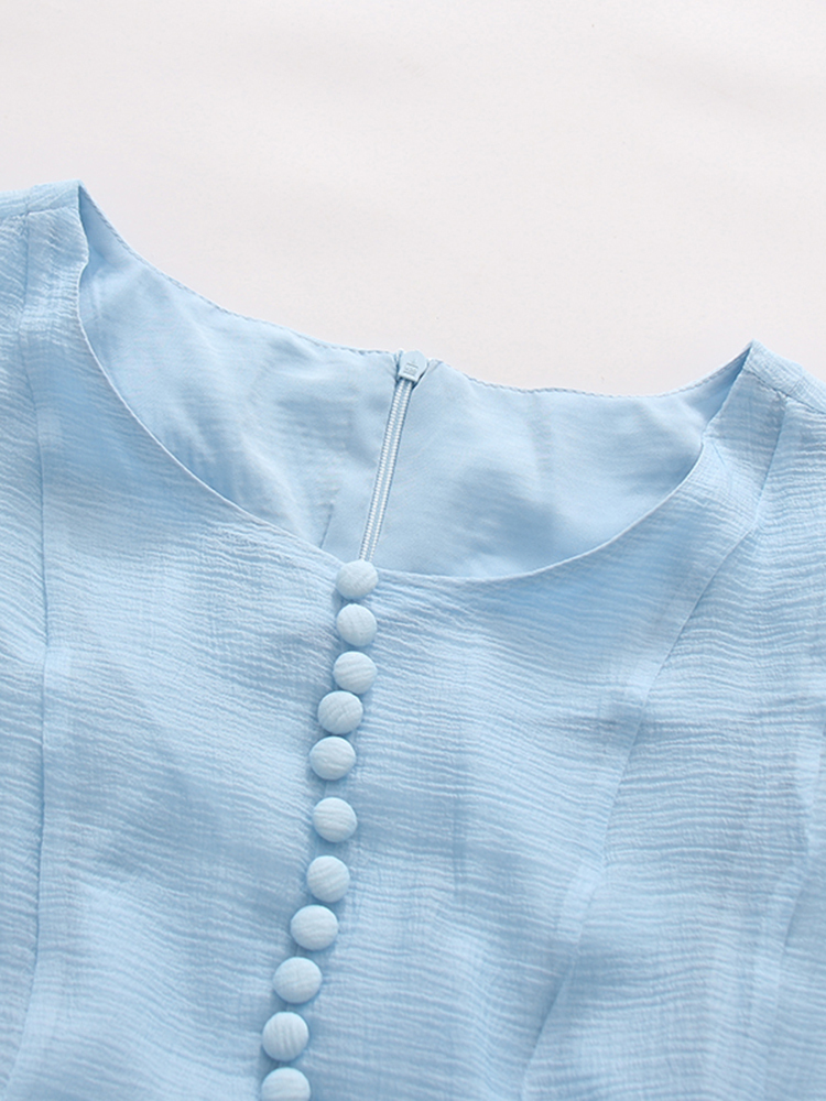 TWOTWINSTYLE Solid Round Neck Sleeveless Ruffle Hem Elegant Dress