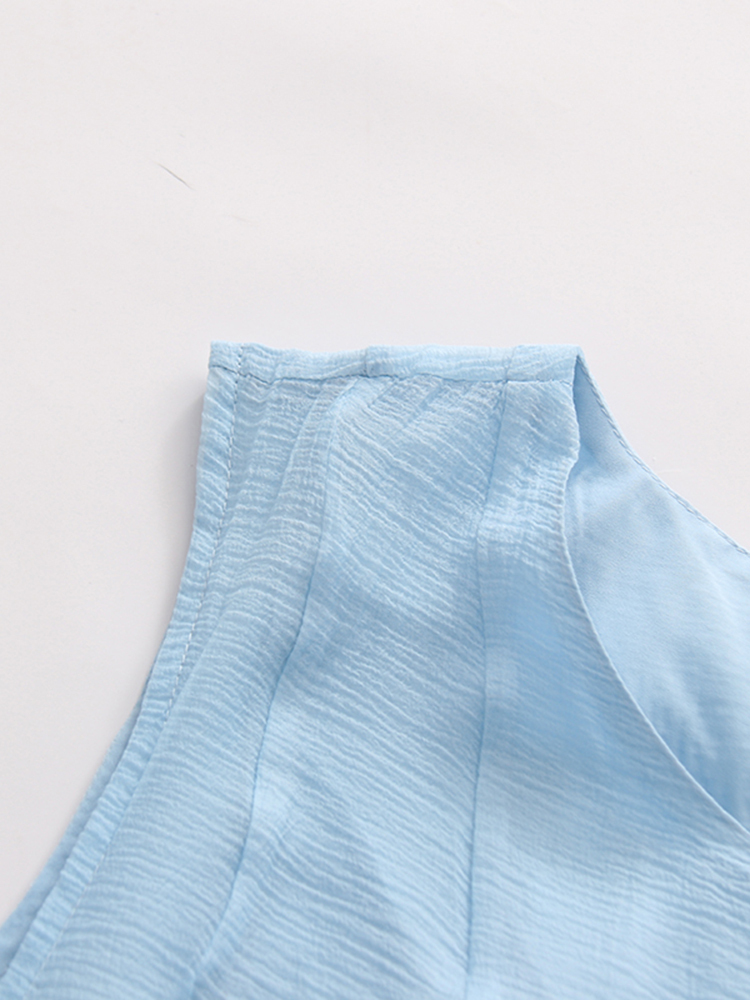 TWOTWINSTYLE Solid Round Neck Sleeveless Ruffle Hem Elegant Dress