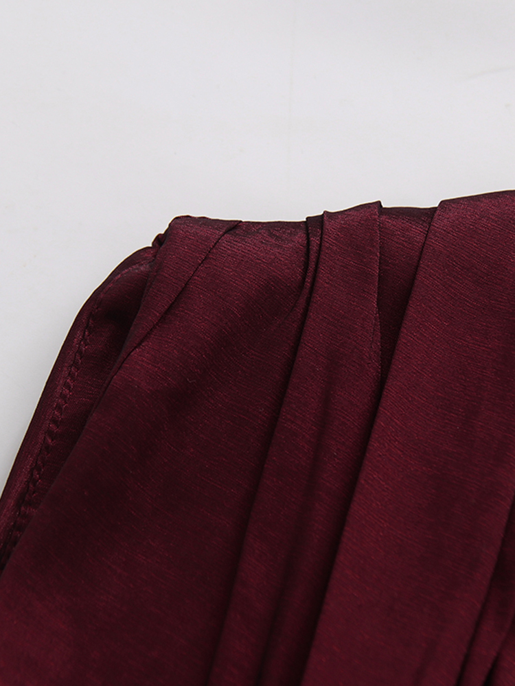 TWOTWINSTYLE V Neck Tunic Pleated Minimalist Midi Dress