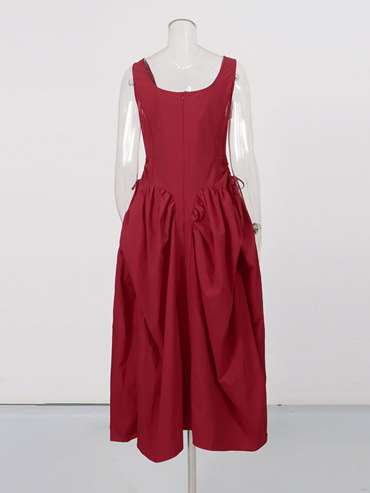 TWOTWINSTYLE Sleeveles High Waist Spliced Bowknot Designer Dress