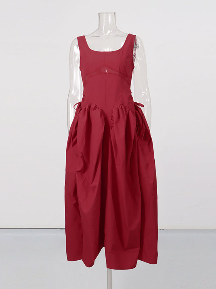 TWOTWINSTYLE Sleeveles High Waist Spliced Bowknot Designer Dress