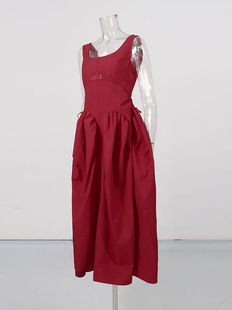 TWOTWINSTYLE Sleeveles High Waist Spliced Bowknot Designer Dress
