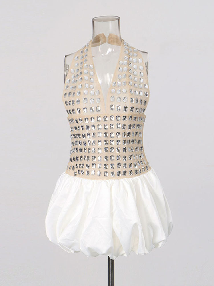 TWOTWINSTYLE Hit Color Patchwork Diamond Fashion Dress