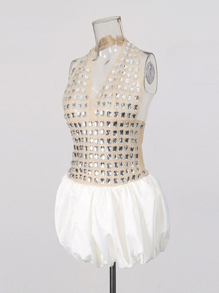 TWOTWINSTYLE Hit Color Patchwork Diamond Fashion Dress
