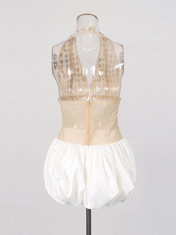 TWOTWINSTYLE Hit Color Patchwork Diamond Fashion Dress