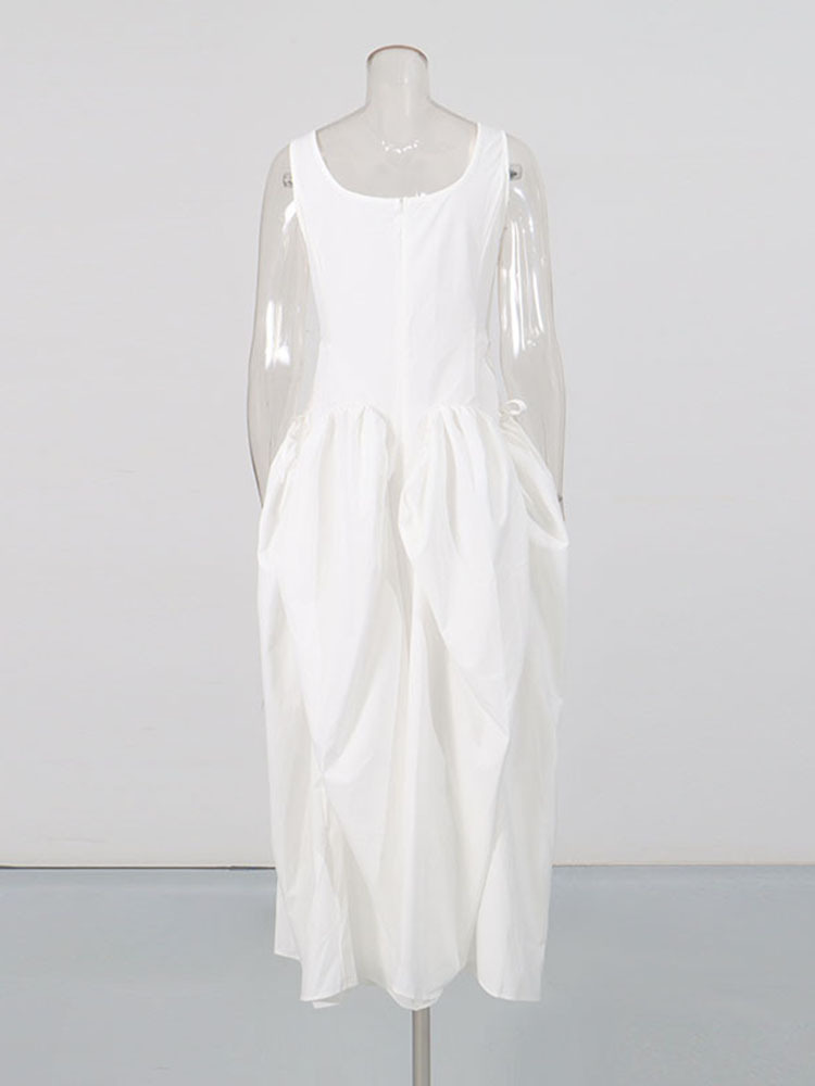 TWOTWINSTYLE Sleeveles High Waist Spliced Bowknot Designer Dress