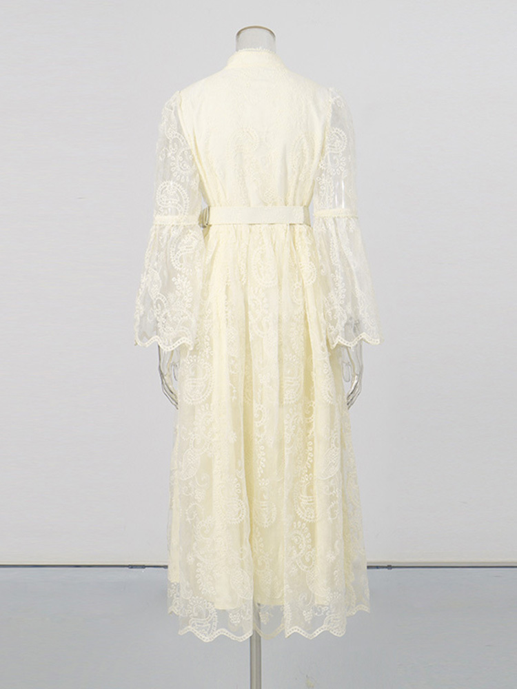 TWOTWINSTYLE Stand Collar Patchwork Lace Tunic Fashion Dress