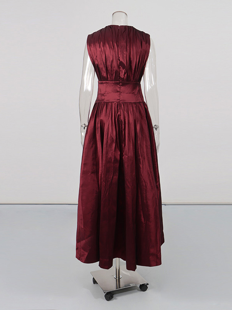 TWOTWINSTYLE V Neck Tunic Pleated Minimalist Midi Dress