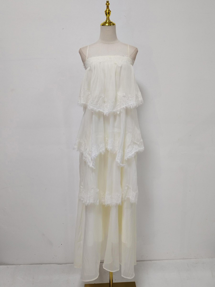 TWOTWINSTYLE Solid Off Shoulder Spliced Lace Designer Dress