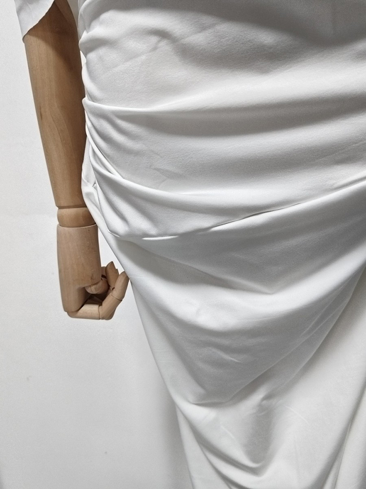 TWOTWINSTYLE Off Shoulder Spliced Ruched Side Split Elegant Dress