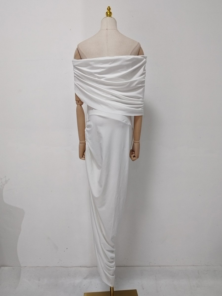 TWOTWINSTYLE Off Shoulder Spliced Ruched Side Split Elegant Dress