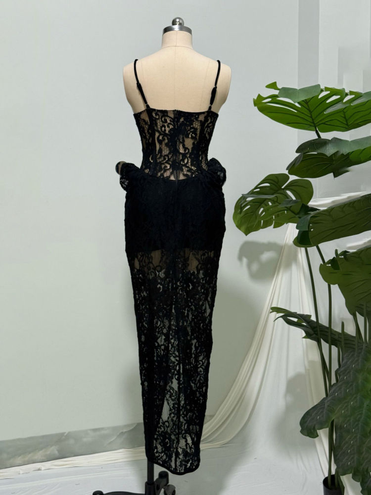 TWOTWINSTYLE Lace Side Split Tunic Sexy Camisole Dress