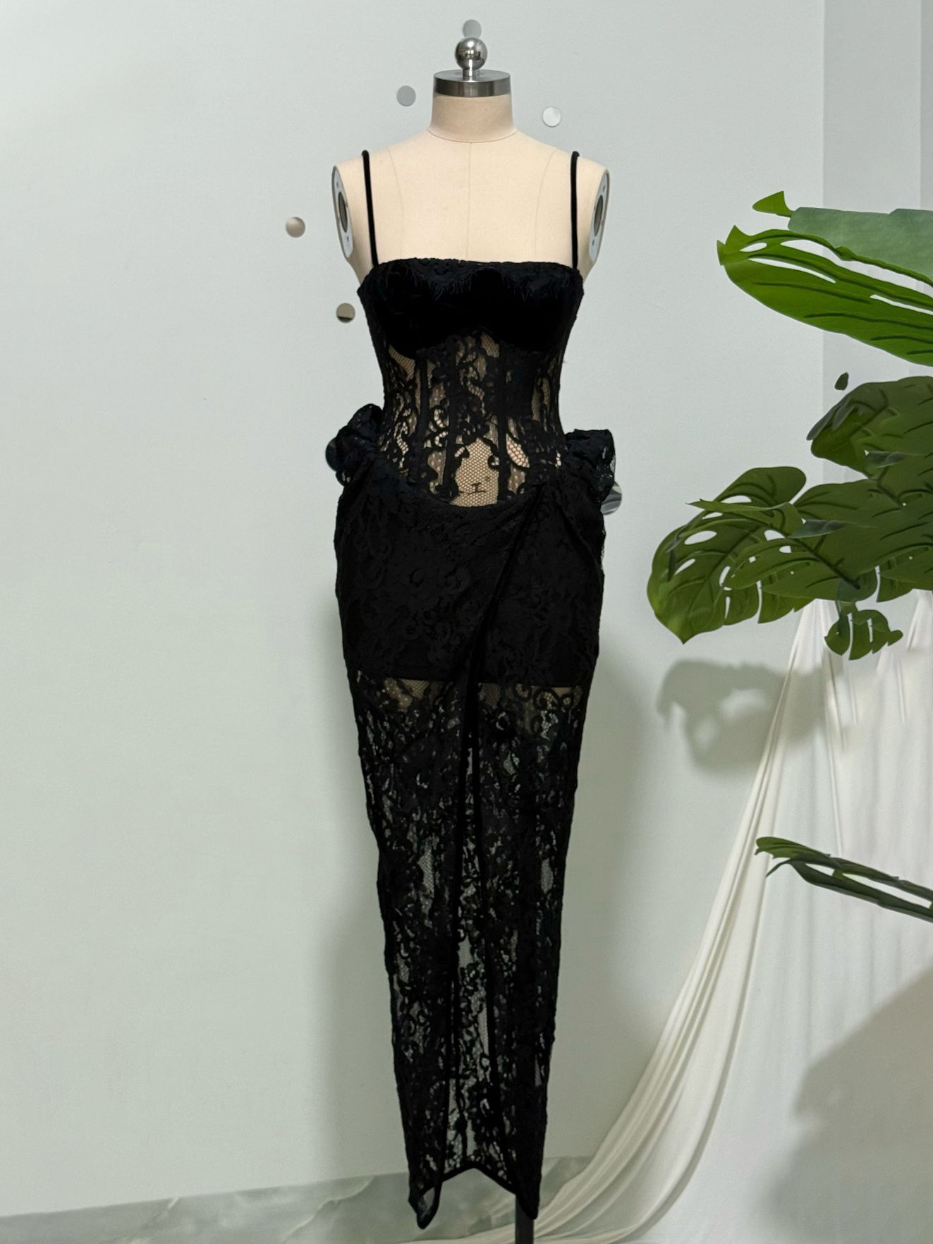 TWOTWINSTYLE Lace Side Split Tunic Sexy Camisole Dress