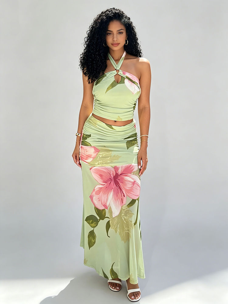 TWOTWINSTYLE Hit Color Off Shoulder Crop Vest High Waist Skirt Fashion Dress