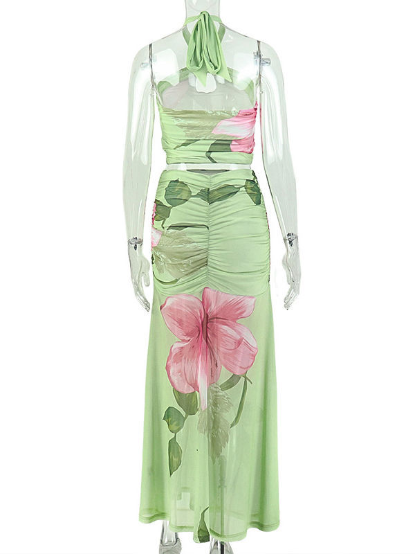TWOTWINSTYLE Hit Color Off Shoulder Crop Vest High Waist Skirt Fashion Dress