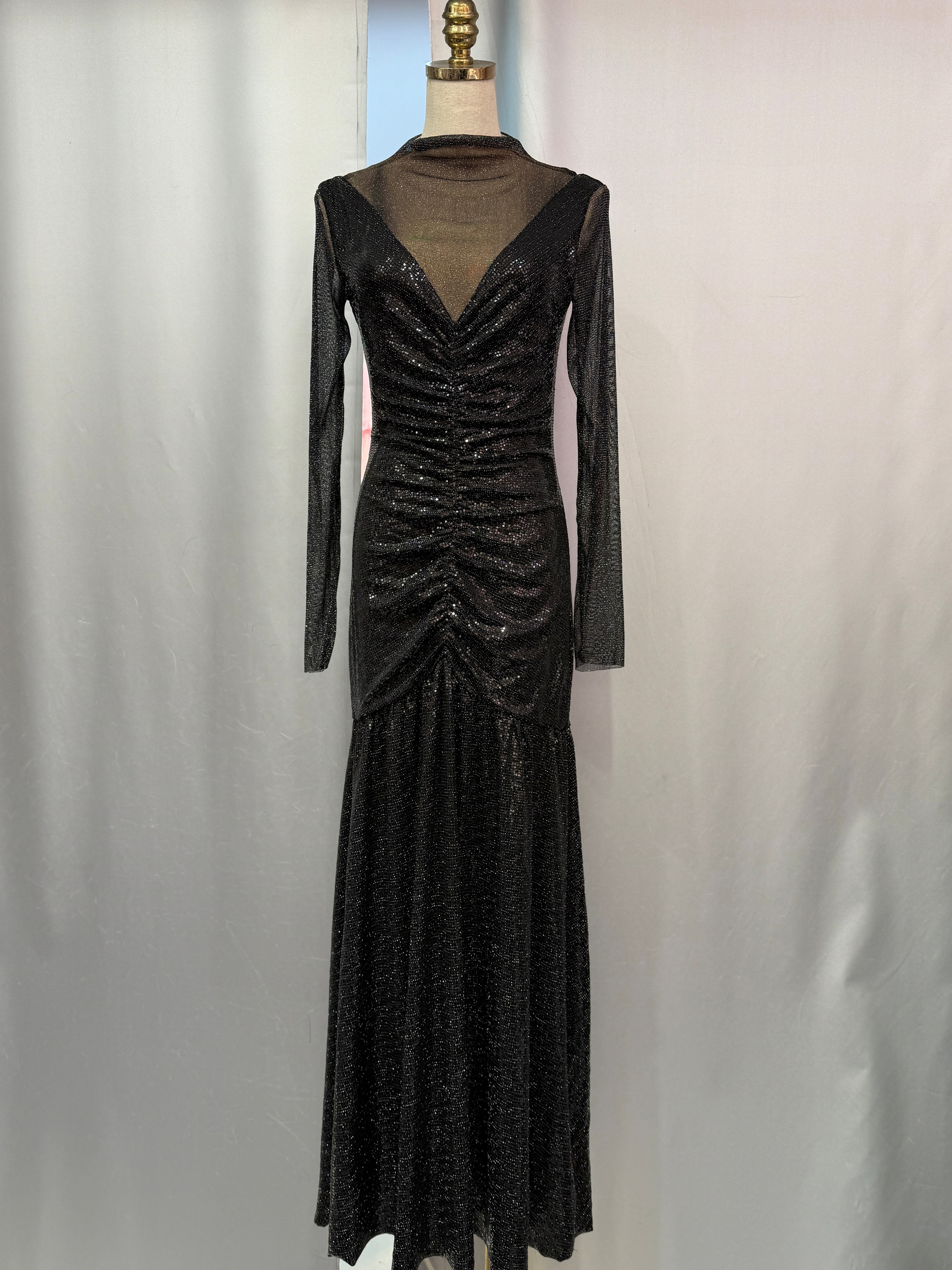 TWOTWINSTYLE Long Sleeve Patchwork Sequins Pleated Fashion Dress