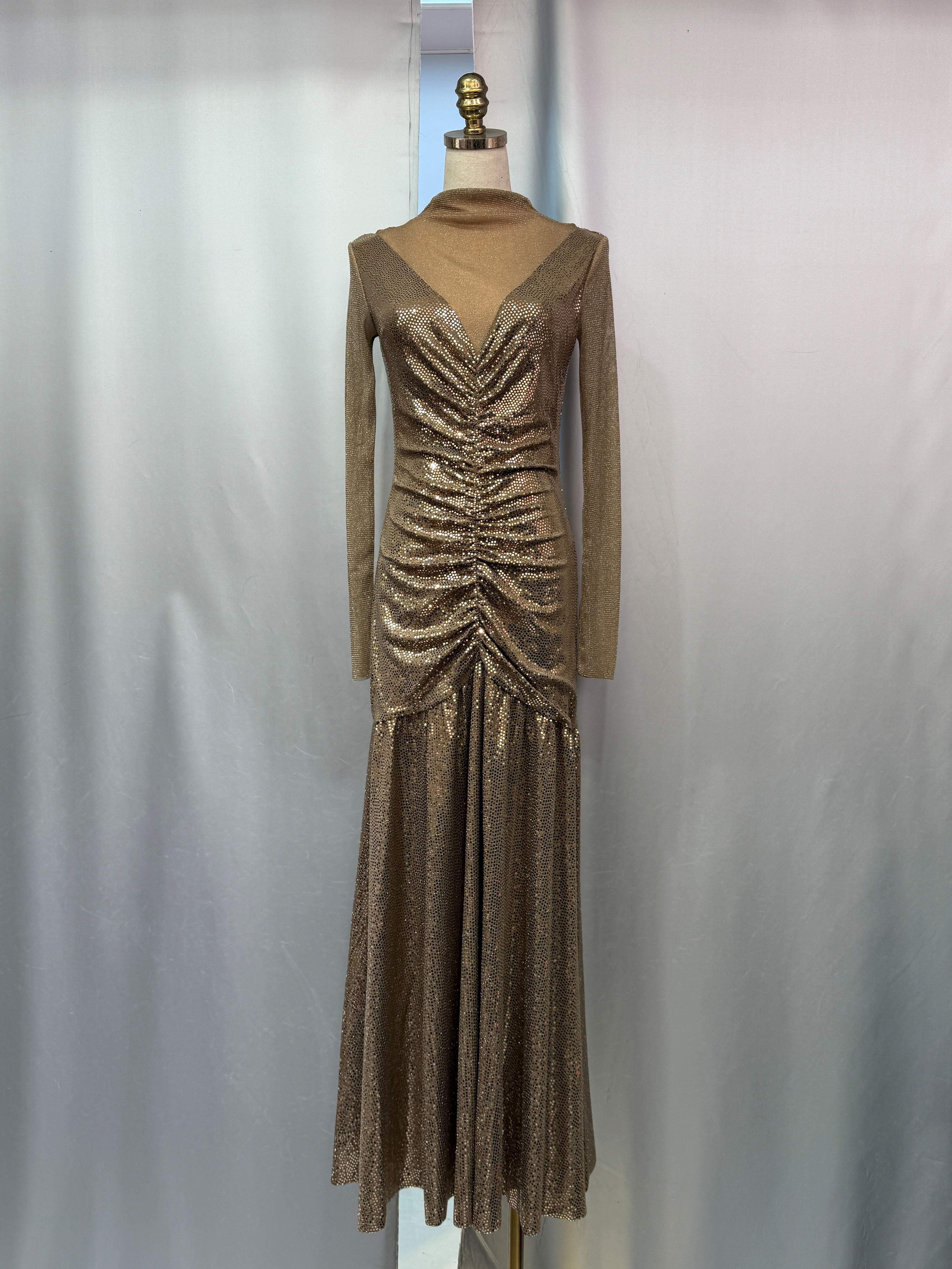 TWOTWINSTYLE Long Sleeve Patchwork Sequins Pleated Fashion Dress