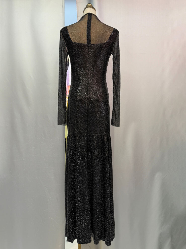 TWOTWINSTYLE Long Sleeve Patchwork Sequins Pleated Fashion Dress