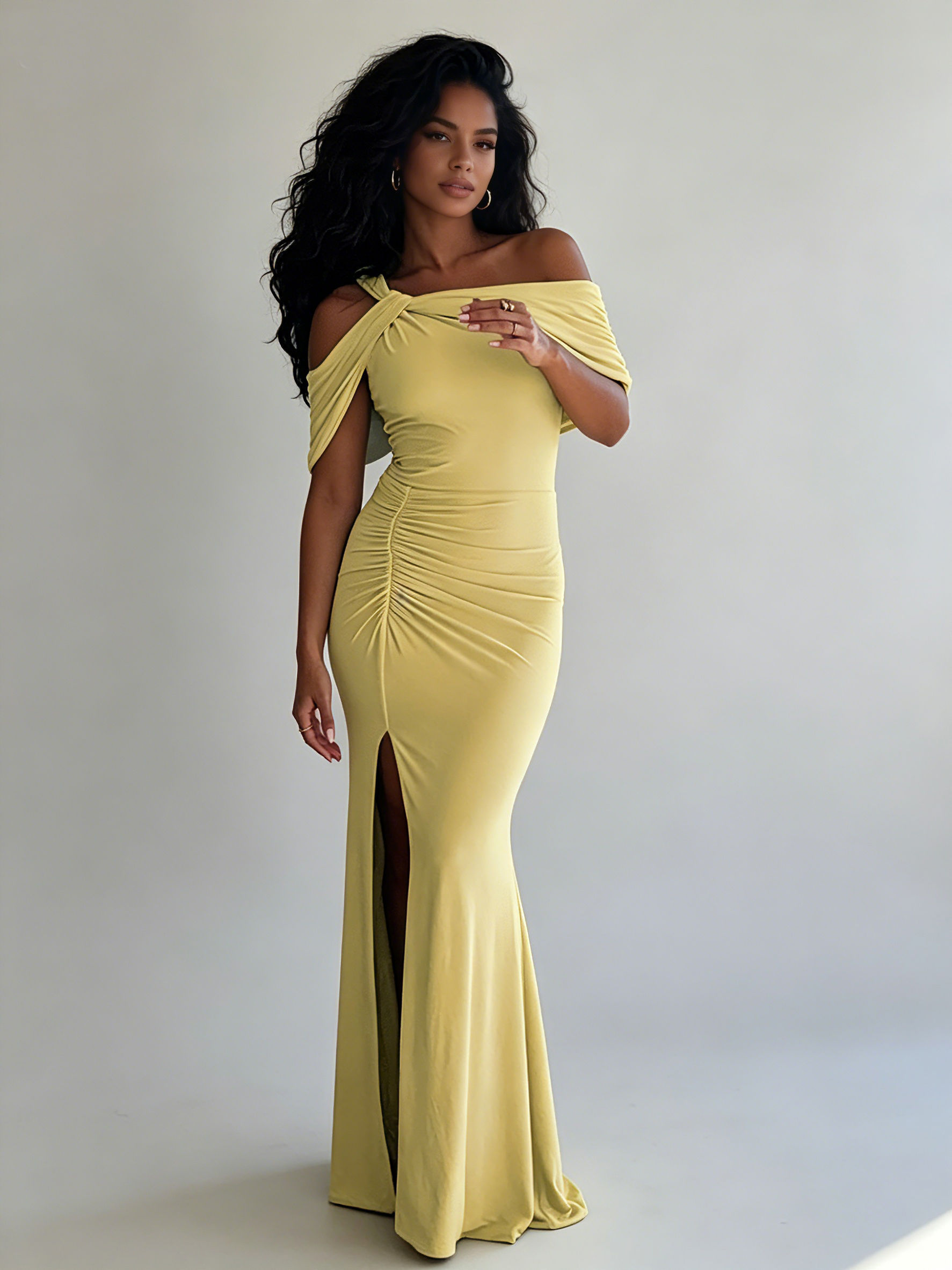 TWOTWINSTYLE Off Shoulder High Waist Side Split Chic Dress