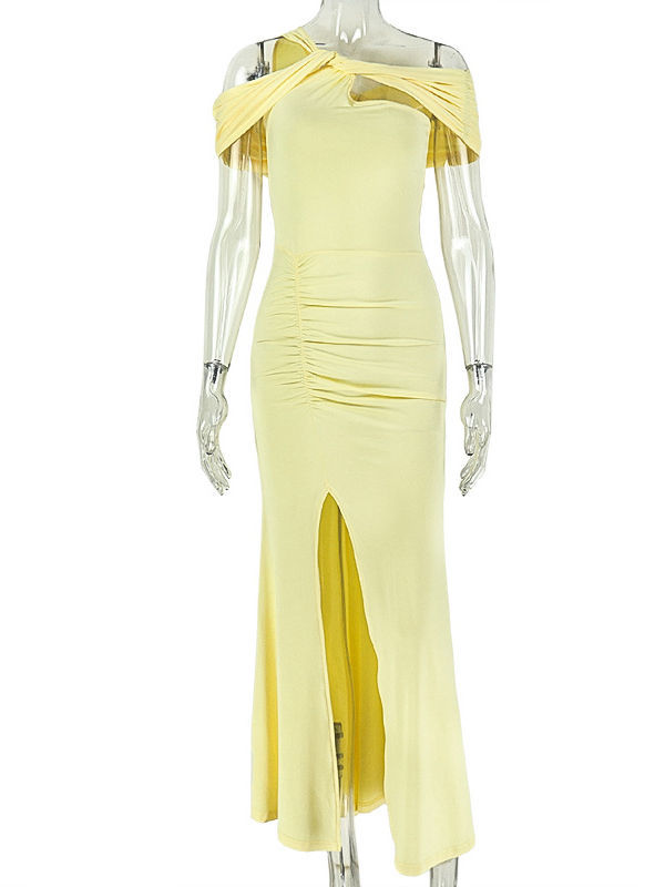 TWOTWINSTYLE Off Shoulder High Waist Side Split Chic Dress