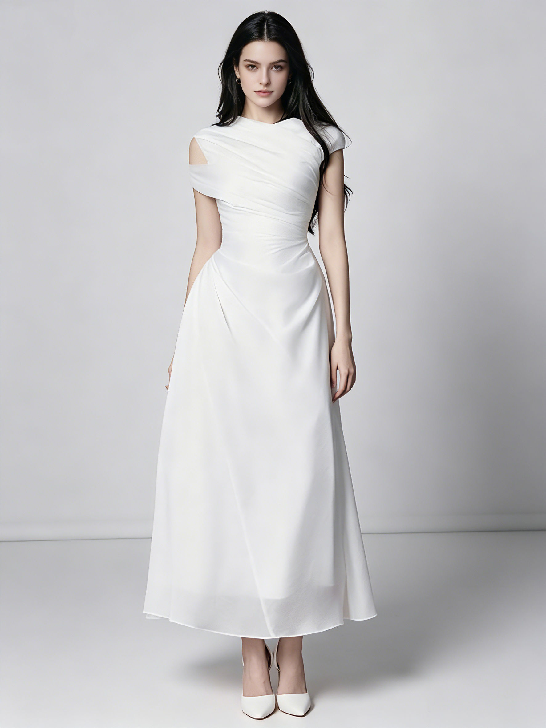 TWOTWINSTYLE Off Shoulder Irregular Neck High Waist Elegant Dress