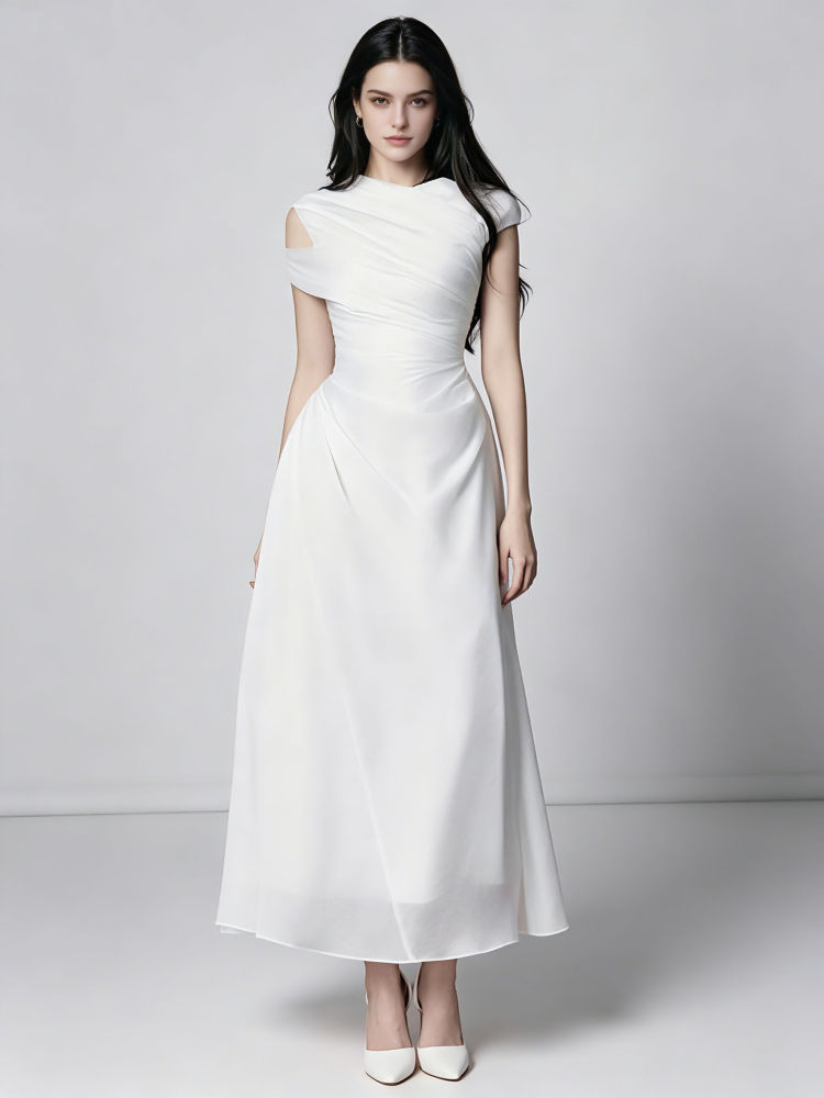 TWOTWINSTYLE Off Shoulder Irregular Neck High Waist Elegant Dress