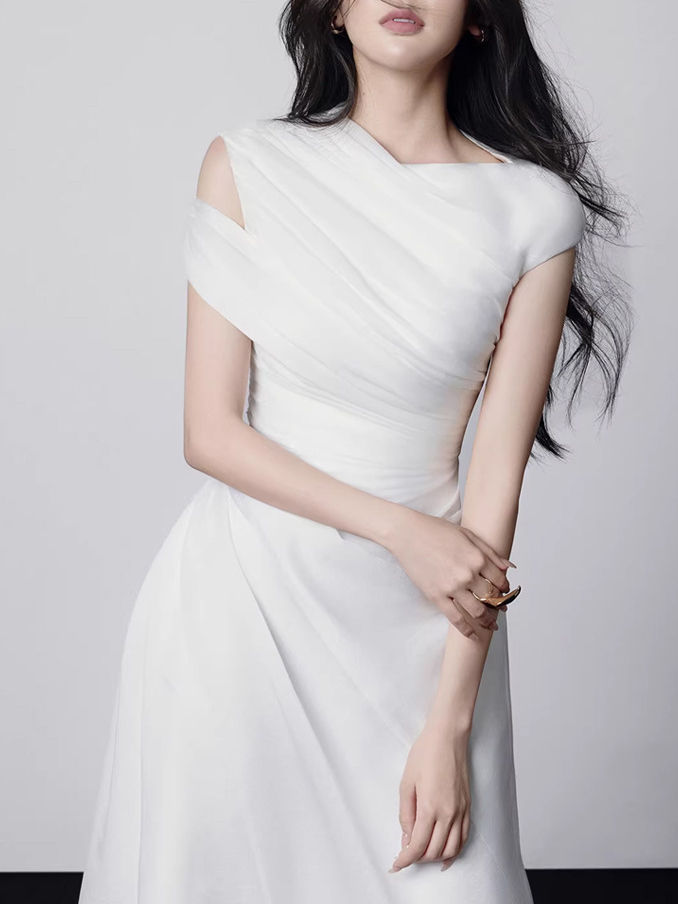 TWOTWINSTYLE Off Shoulder Irregular Neck High Waist Elegant Dress