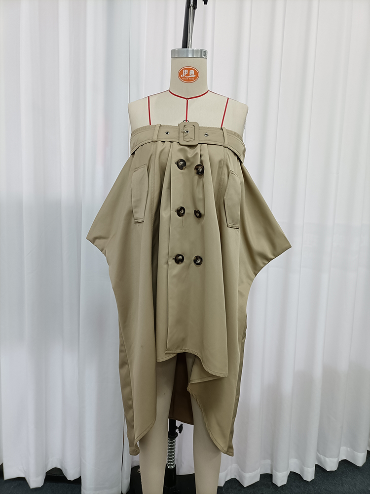 TWOTWINSTYLE Off Shoulder Trench-Style Belt Detail Vintage Dress