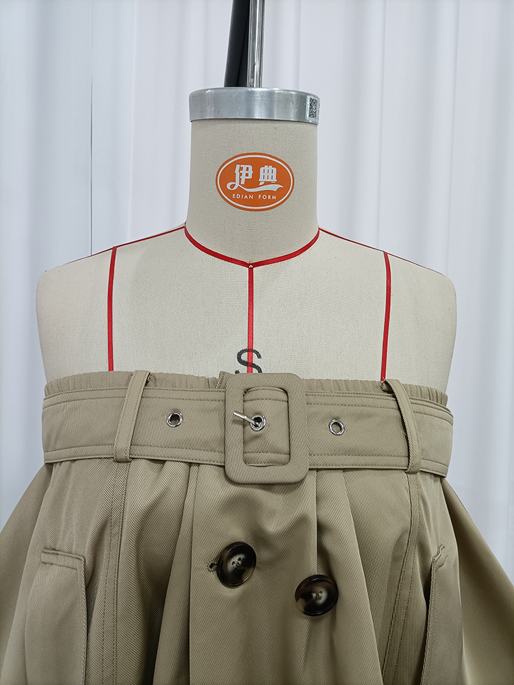 TWOTWINSTYLE Off Shoulder Trench-Style Belt Detail Vintage Dress