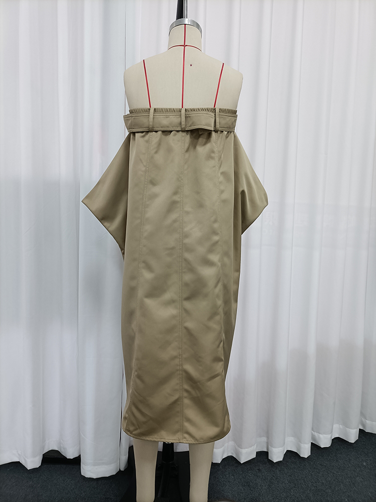 TWOTWINSTYLE Off Shoulder Trench-Style Belt Detail Vintage Dress