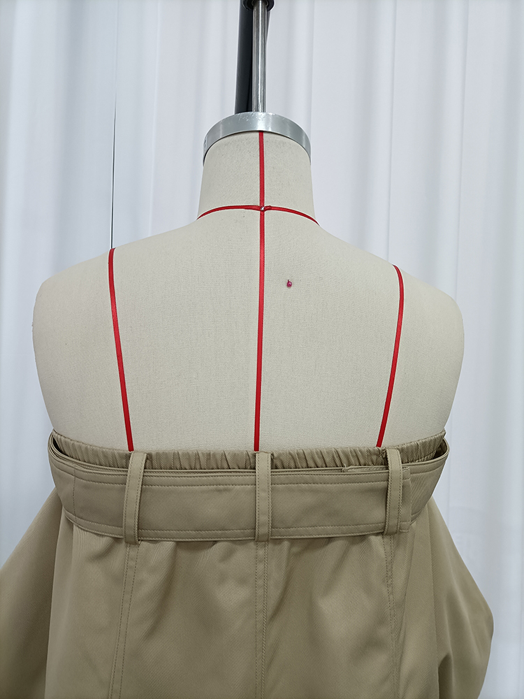 TWOTWINSTYLE Off Shoulder Trench-Style Belt Detail Vintage Dress