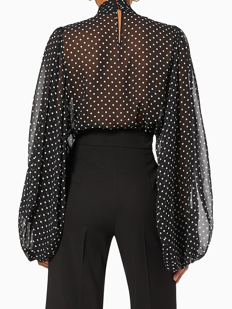 TWOTWINSTYLE Polka Dot Bow Tie Neck Long Sleeves Fashion Jumpsuit